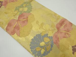アンティーク　桐・菊模様織り出し袋帯（材料）
